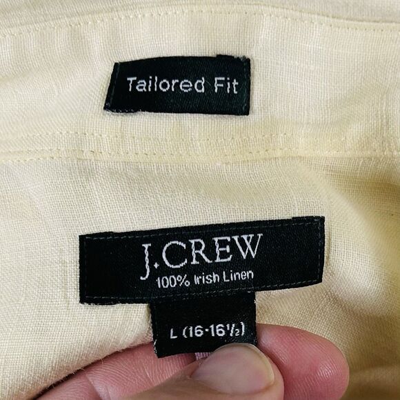 J Crew Large Tailored Fit 100% Irish Linen Shirt Yellow Casual Button Front - Picture 3 of 5
